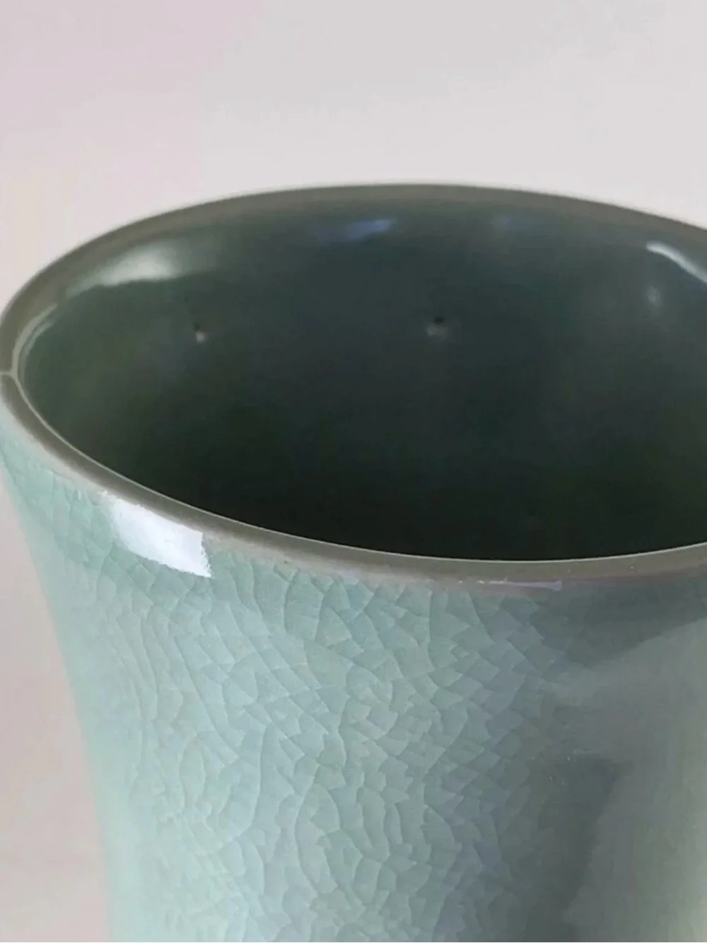Vintage Korean Celadon Reticulated Porcelain Vase Signed Pierced 10in